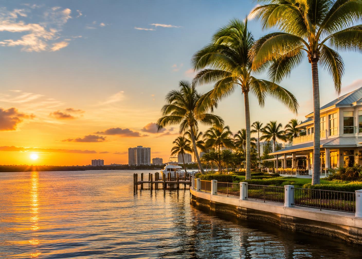 Palm-lined Southwest Florida waterfront